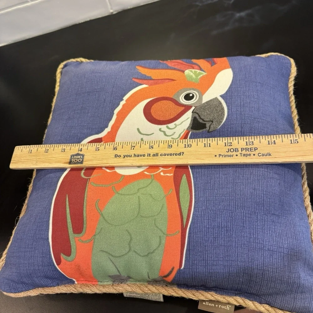 Parrot Outdoor Pillow by Allen & Roth 16x16 Blue with Rope Trim Tropical Bird